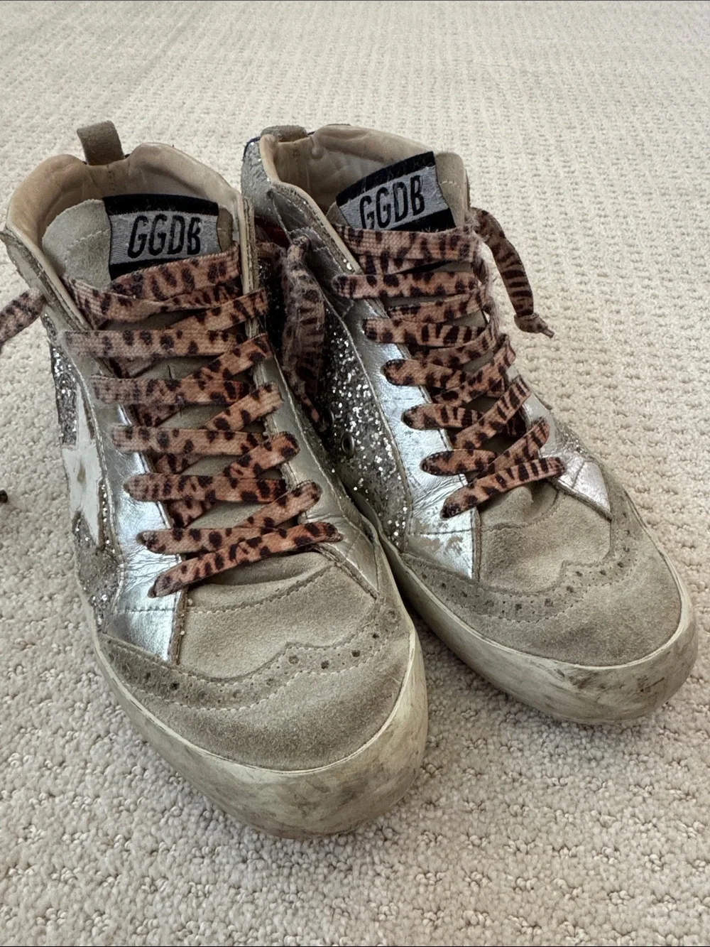 Golden Goose Silver Metallic & Leopard Lace Sneakers